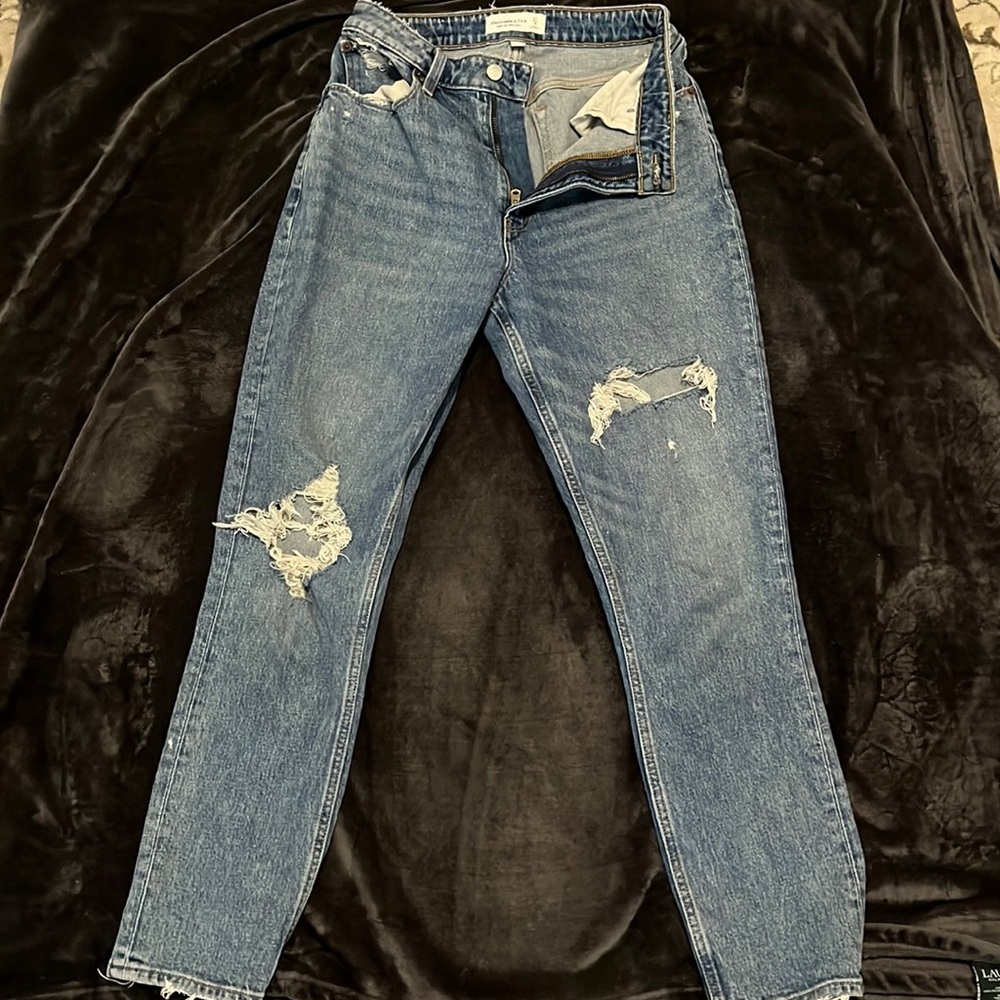 Abercrombie, straight leg, ripped, curve love jeans